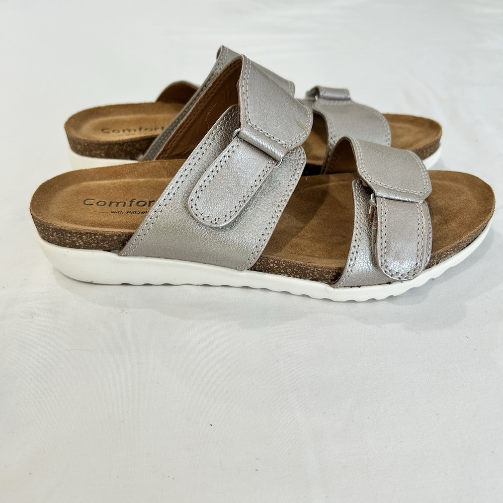 Comfortiva Women's Silver Evita Slide Sandal Size 7 Silver‎ Metallic Wedge Cork